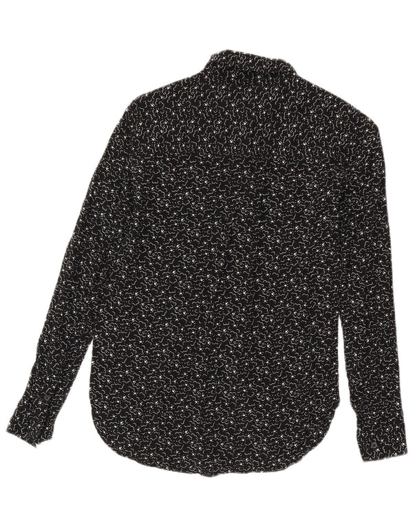 Jack Wills Womens Boyfriend Fit Langarmhemd UK 6 XS Schwarz Geometrisch