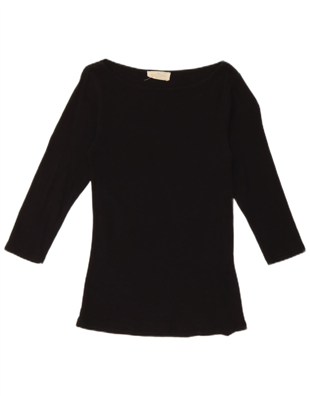Zara Damen-Top, 3/4-Ärmel, UK-Größe 8, S, schwarze Baumwolle