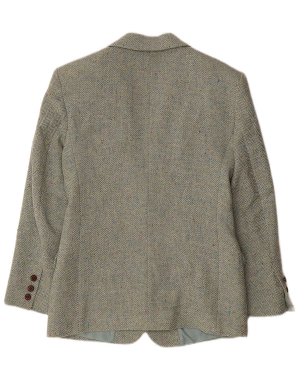Vintage Damen 2-Knopf-Blazerjacke IT 42 Mittelgrüne Fischgrätenwolle
