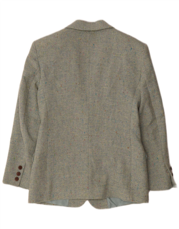 Vintage Damen 2-Knopf-Blazerjacke IT 42 Mittelgrüne Fischgrätenwolle