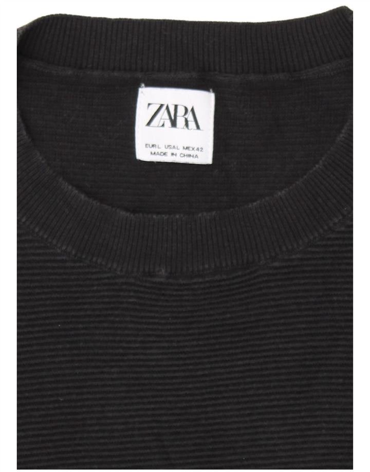 Zara Herren-Pullover mit Rundhalsausschnitt, Größe L, Schwarz