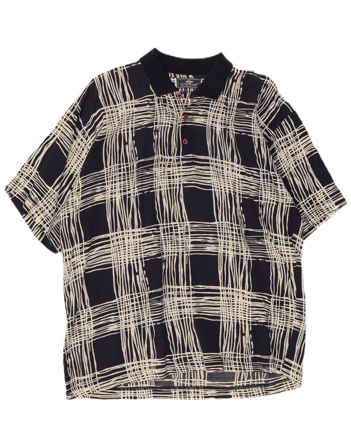 Suspense Herren Kurzarm-Pulloverhemd, groß, marineblau, kariert, Viskose