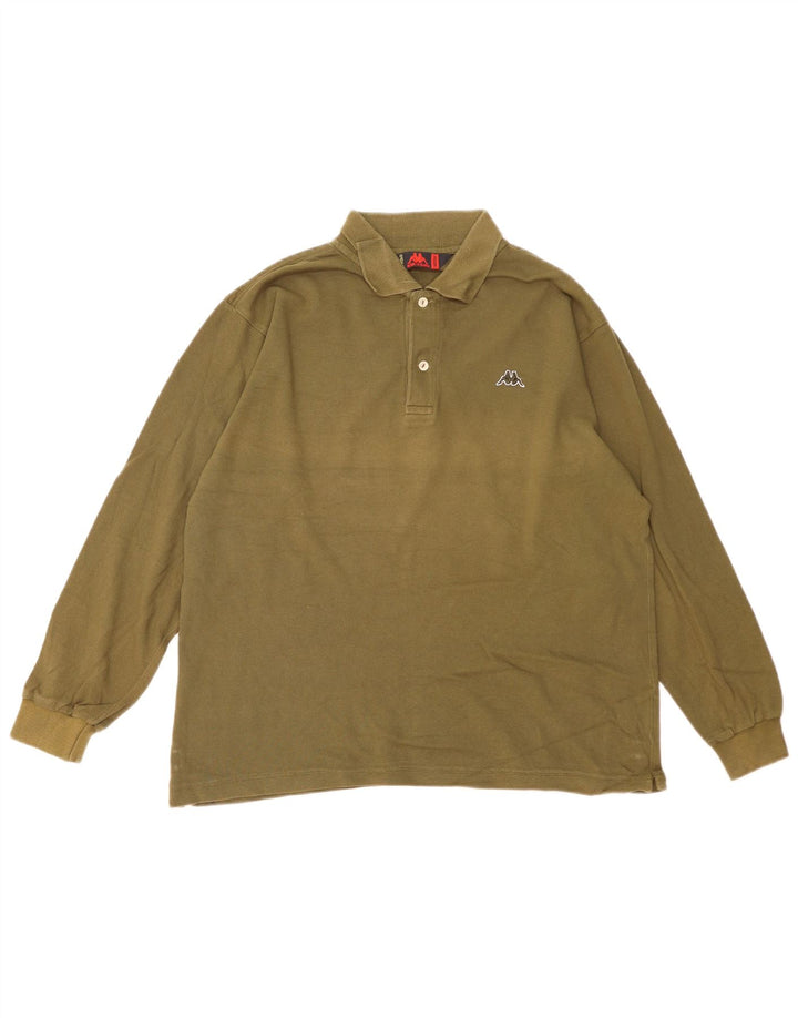 Kappa Herren-Langarm-Poloshirt aus mittlerer Khaki-Baumwolle