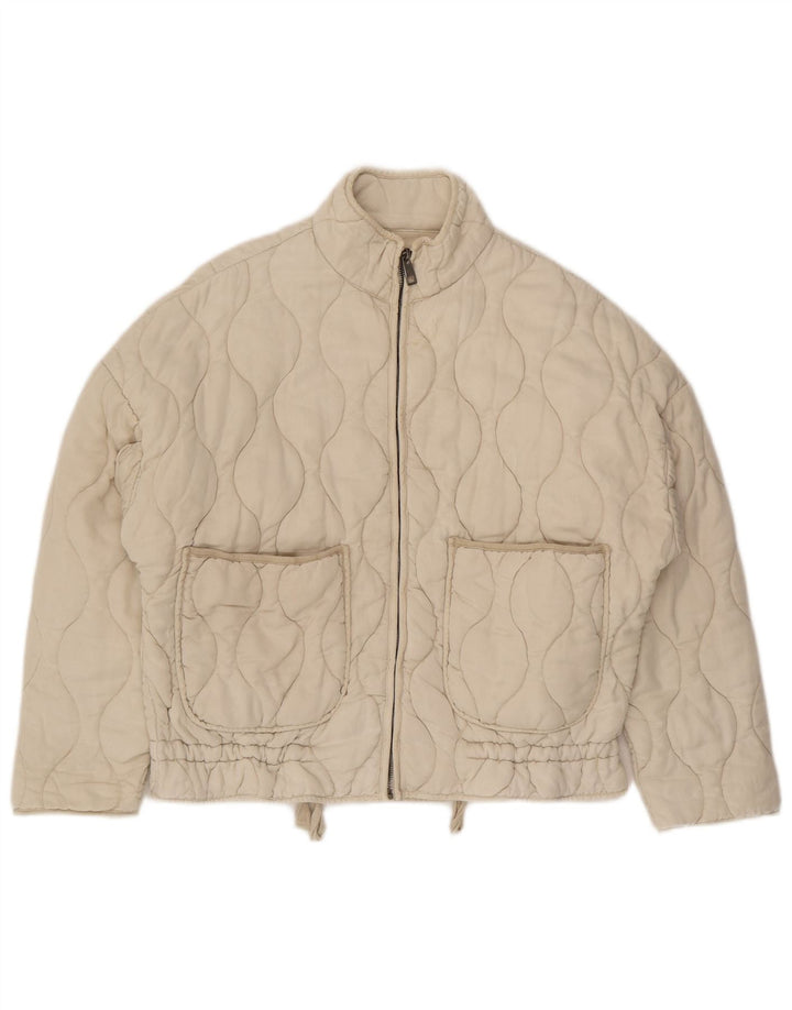 Zara Damen Übergroße Steppjacke UK 10 Small Beige Baumwolle