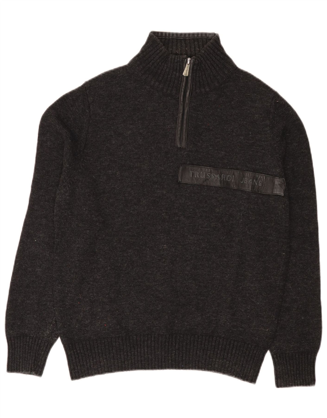 Trussardi Jeans Herren-Pullover mit Reißverschluss am Hals, kleine graue Wolle