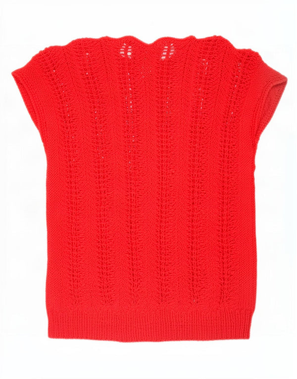 Vintage Damen Durchsichtiges Weste-Tanktop UK 12 Mittelrot