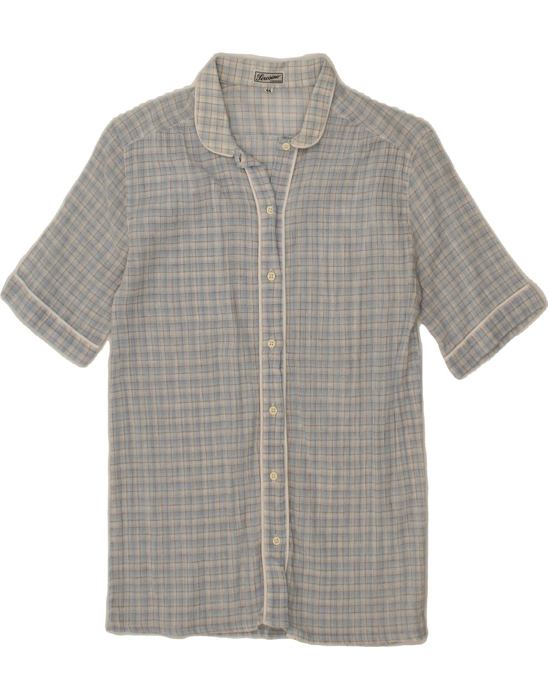 PEROSINO Womens Longline Short Sleeve Shirt IT 44 Medium Blue Check Cotton Vintage Perosino and Second-Hand Perosino from Messina Hembry 