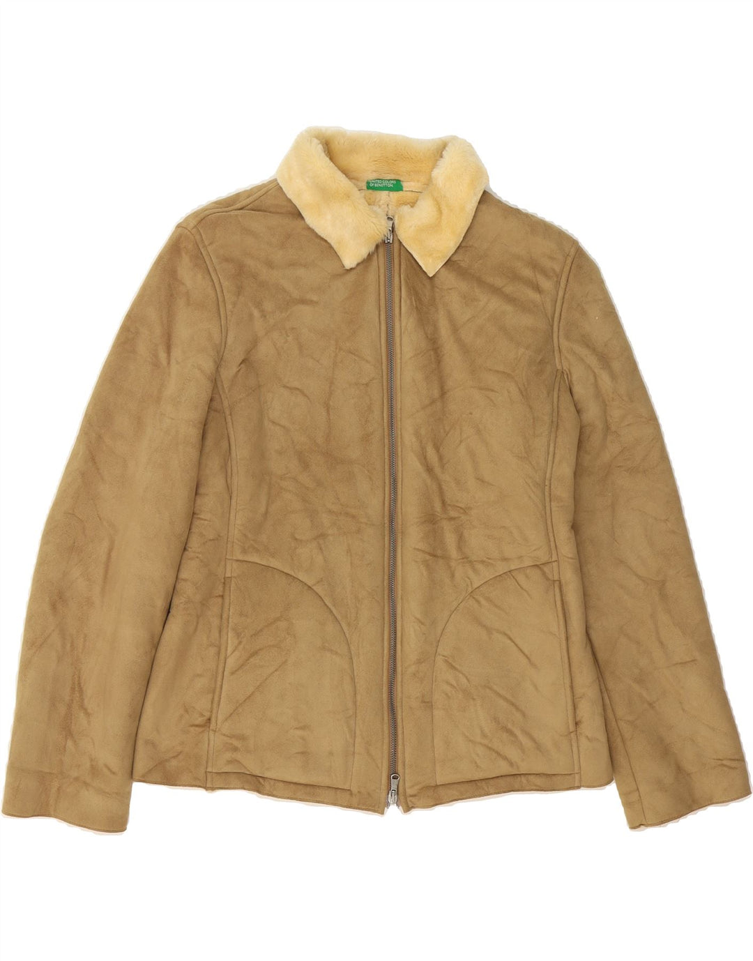 BENETTON Womens Sherpa Jacket UK 14 Medium Beige Modacryl Vintage Benetton and Second-Hand Benetton from Messina Hembry 