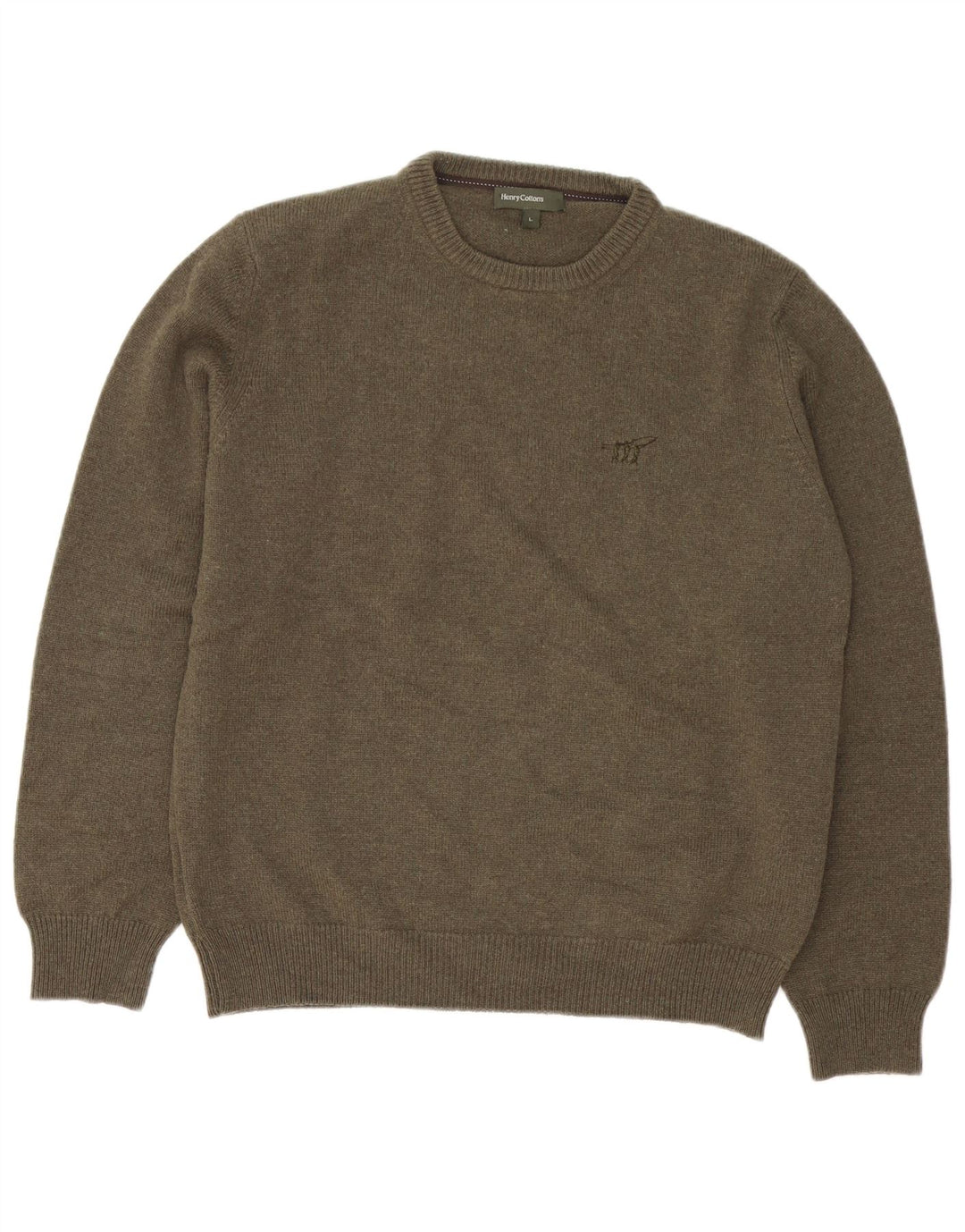 Henry Cottons Herren-Pullover mit Rundhalsausschnitt, groß, Khaki, Schurwolle