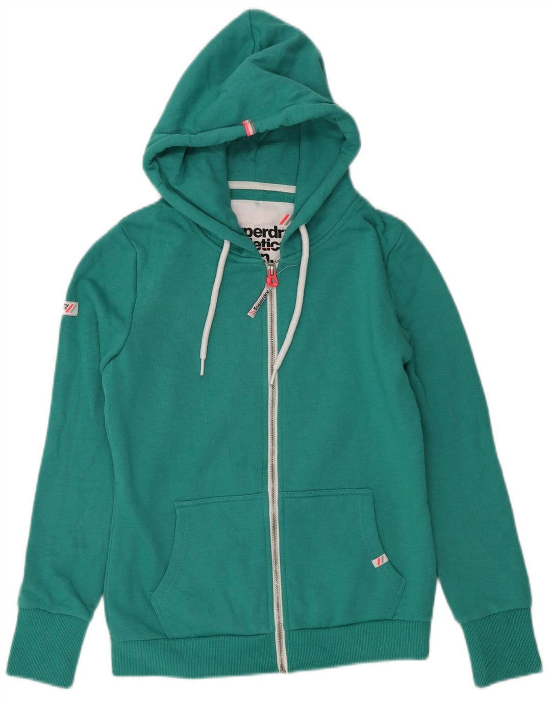 SUPERDRY Damen-Kapuzenpullover mit Reißverschluss, UK 12, mittelgrüne Baumwolle
