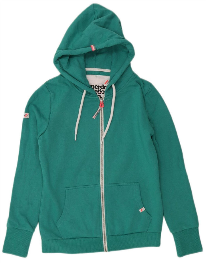 SUPERDRY Damen-Kapuzenpullover mit Reißverschluss, UK 12, mittelgrüne Baumwolle