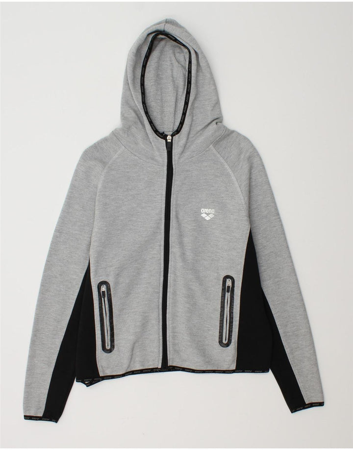 Arena Womens Crop Zip Hoodie Pullover UK 14 Mittelgrau Farbblock