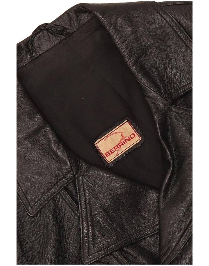 Berrino Herren Crop Leder Bikerjacke IT 48 Medium Schwarz