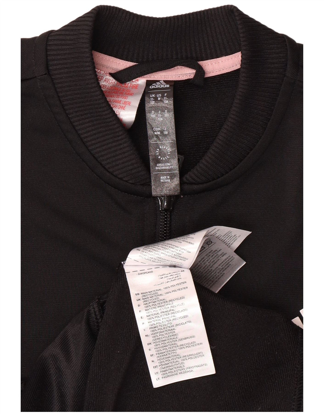 ADIDAS Mädchen-Trainingsanzug-Top-Jacke, 11–12 Jahre, schwarzes Polyester