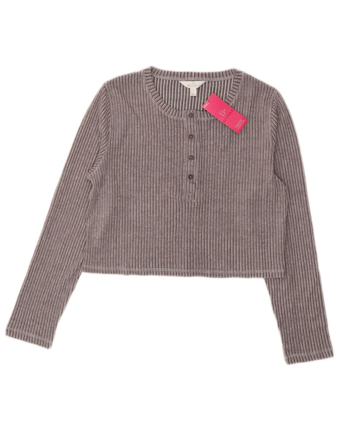 Marks & Spencer Damen Crop Top Langarm UK 16 Large Graue Viskose