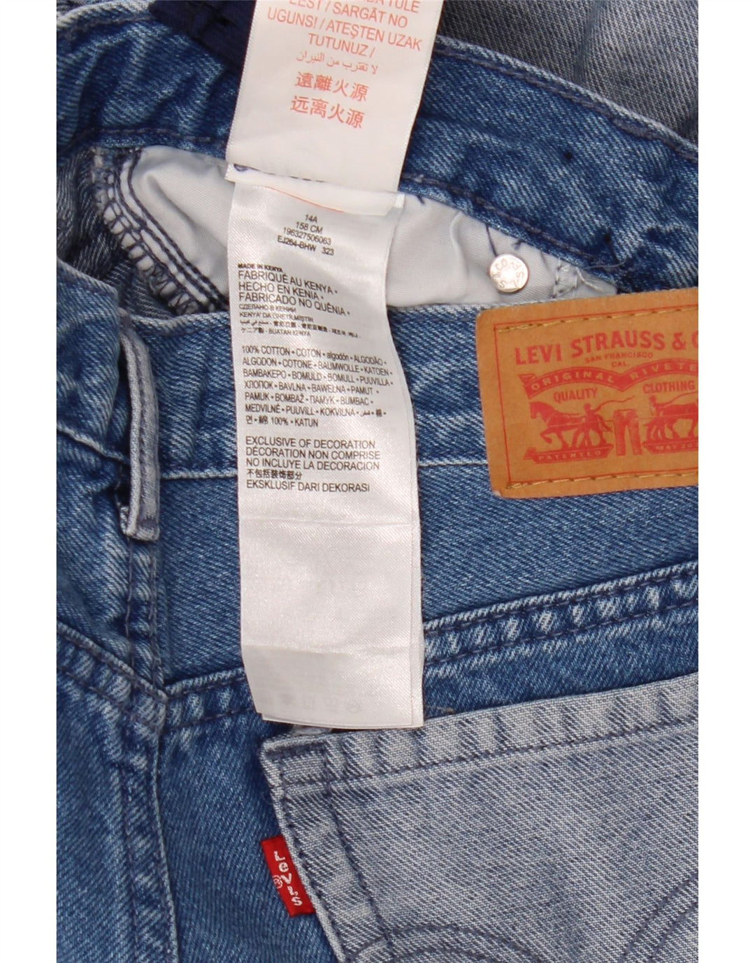 LEVI'S Mädchen-Jeans mit weitem Bein, 13–14 Jahre, W26 L31, blaue Colourblock-Baumwolle