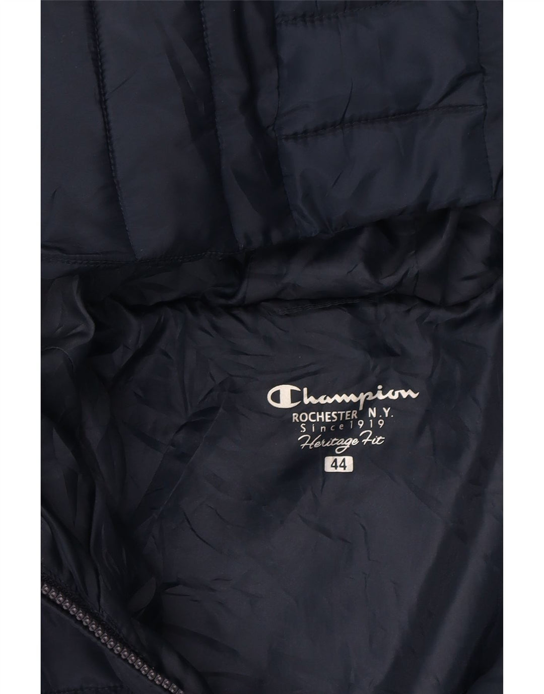 CHAMPION Womens Heritage Fit Hooded Padded Jacket IT 44 Medium Navy Blue Vintage Champion and Second-Hand Champion from Messina Hembry 