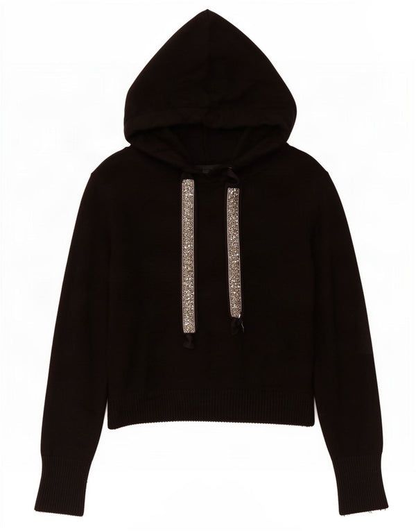 Zara Damen Crop Kapuzenpullover Pullover UK 14 Mittelschwarze Viskose