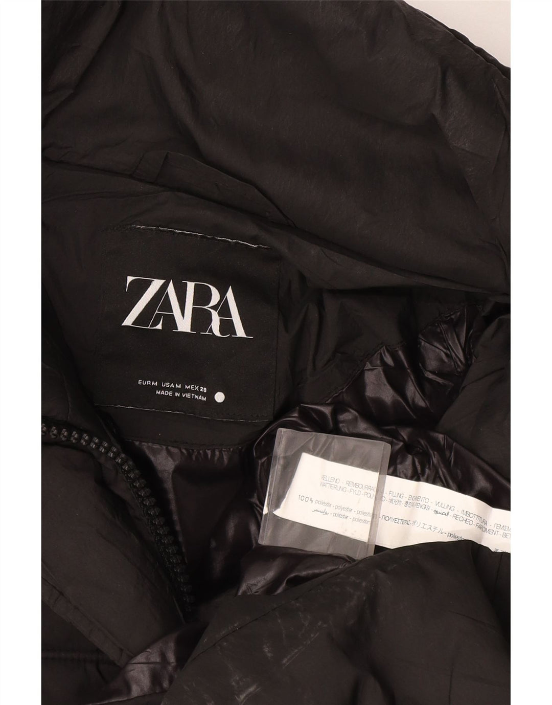 Zara Damen Kapuzenmantel, gepolstert, UK 14, Mittelschwarz, Polyester