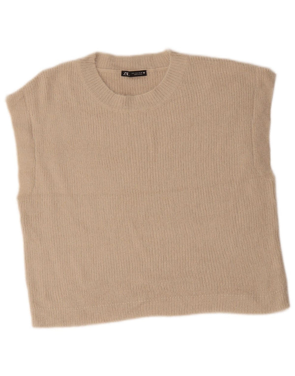 Zara Damen Crop Vest Tank Top UK 16 Large Beige