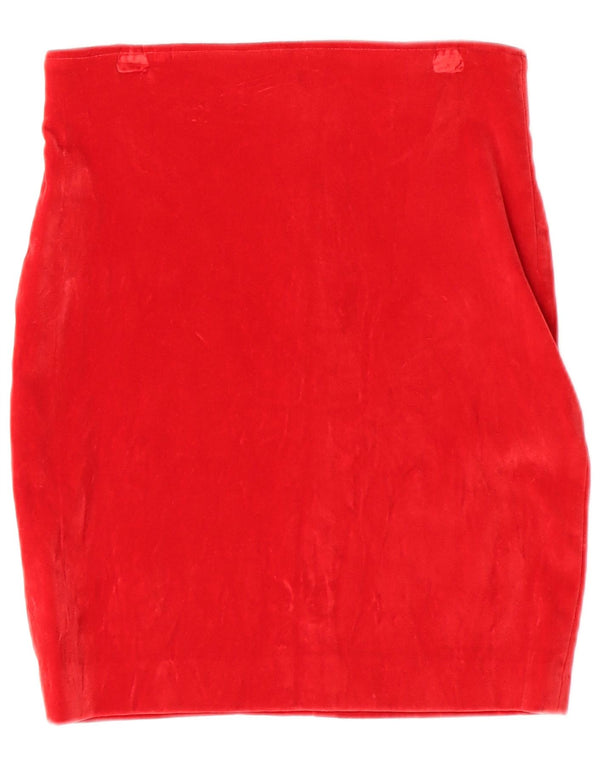 VINTAGE Damen Velours-Bleistiftrock IT 44 Medium W26 Rote Baumwolle