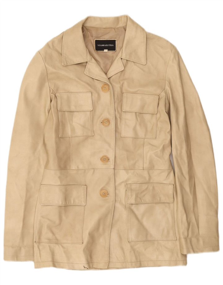 Viamaestra Damen Lederjacke UK 12 Medium Beige Leder