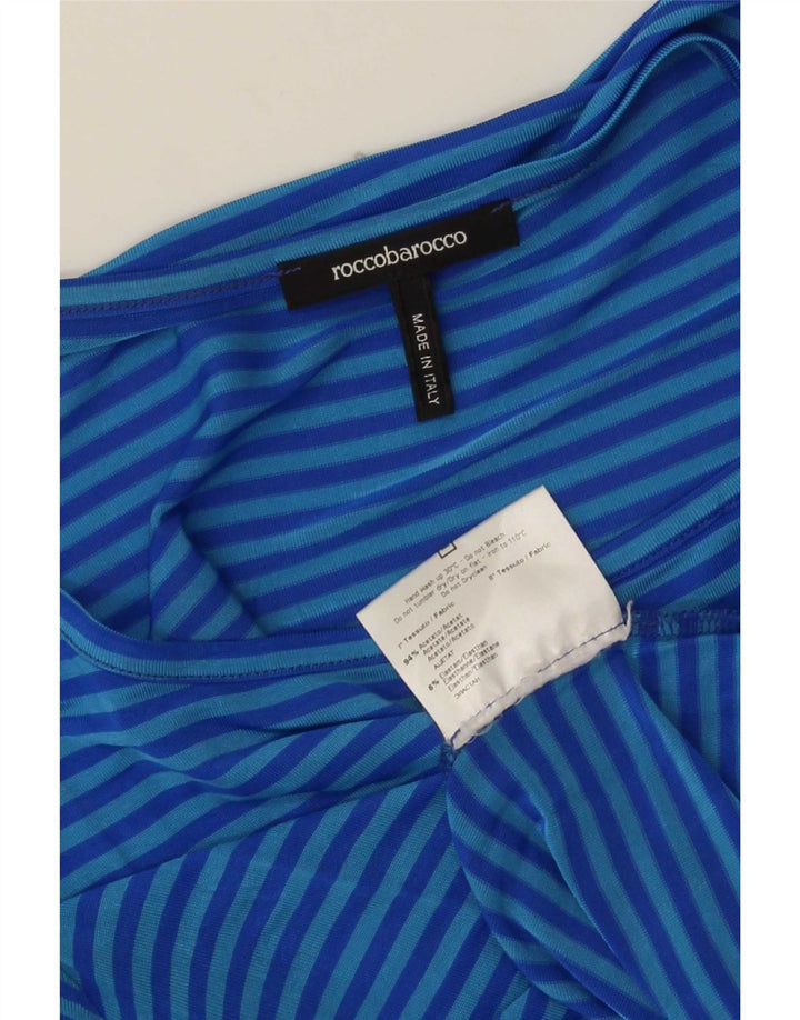 Roccobarocco Damen T-Shirt Top US 8 Mittelblau gestreiftes Acetat