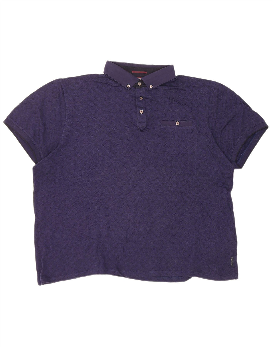Ted Baker Herren-Poloshirt, Größe 6 2XL, marineblau karierte Baumwolle
