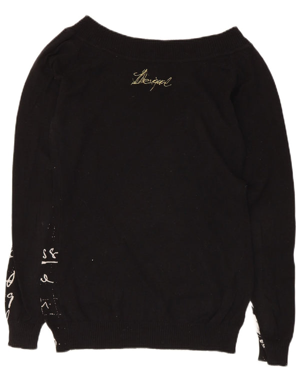 Desigual Damen-Pullover mit grafischem U-Boot-Ausschnitt, Gr. 12, mittelschwarz, Baumwolle