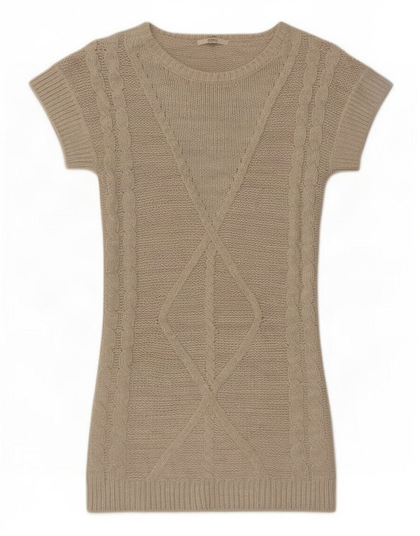Marks & Spencer Damen Pulloverkleid mit kurzen Ärmeln, UK 14, Mittelbeige