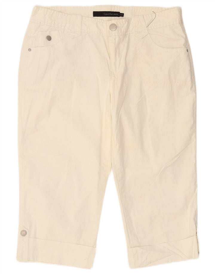 CALVIN KLEIN Damen Slim Capri-Hose US 12 Large W34 L19 Off White