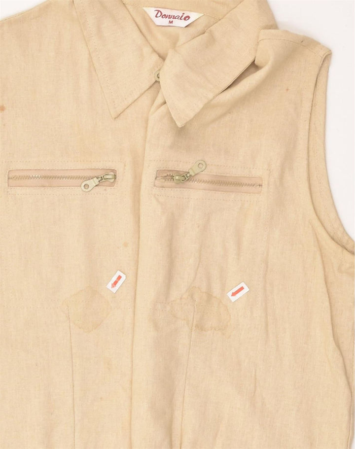VINTAGE Womens Sleeveless Shirt UK 12 Medium Beige Linen | Vintage Vintage | Thrift | Second-Hand Vintage | Used Clothing | Messina Hembry 