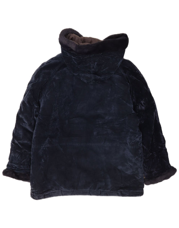 Vintage Damen Kapuzen-Windbreaker-Mantel UK 14 Medium Marineblau