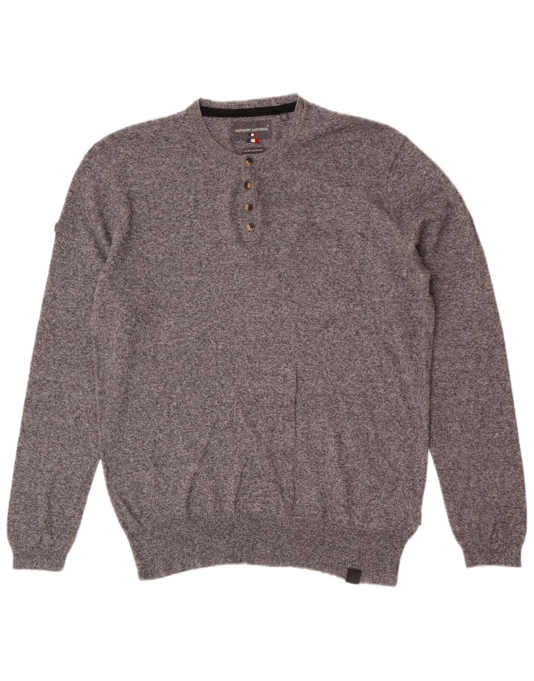 Superdry Herren-Pullover mit Knopfleiste, reguläre Passform, XL, grau meliert, Baumwolle