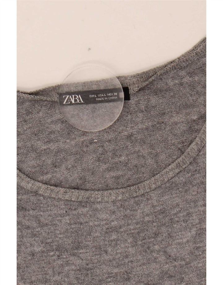 Zara Damen Weste Top UK 16 Large Grau Fair Isle