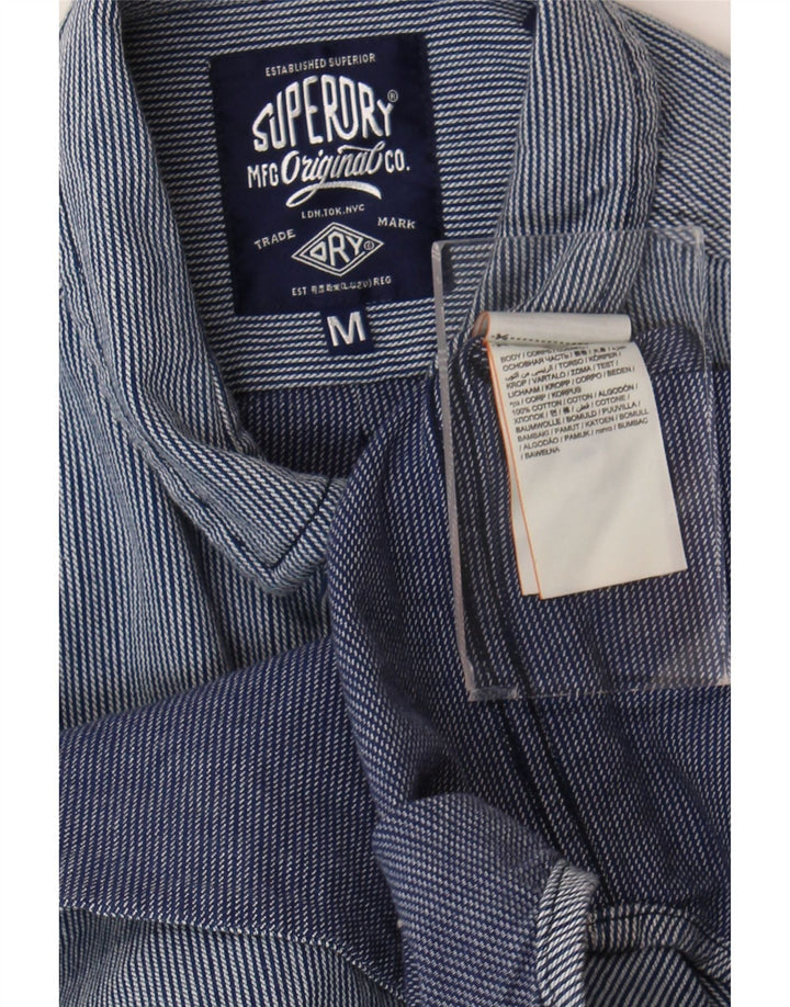 Superdry Herren-Hemd mit normaler Passform, mittelblaue Nadelstreifen-Baumwolle