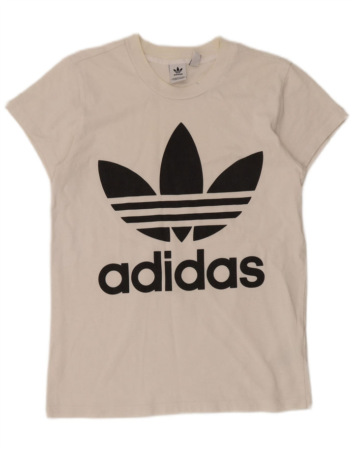 ADIDAS Damen Übergroßes Grafik-T-Shirt-Oberteil UK 2 2XS Weiße Baumwolle