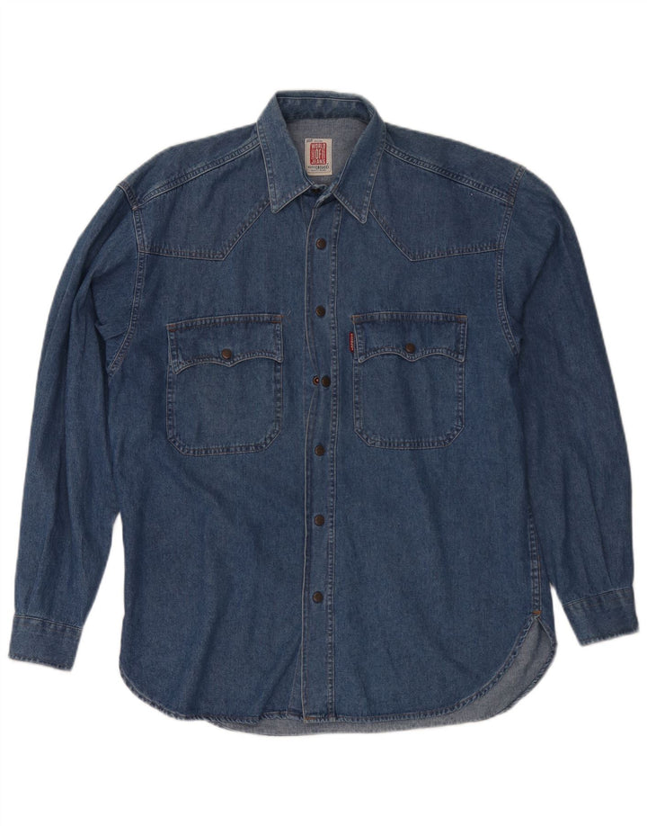 Casucci Herren-Jeanshemd, klein, aus blauer Baumwolle