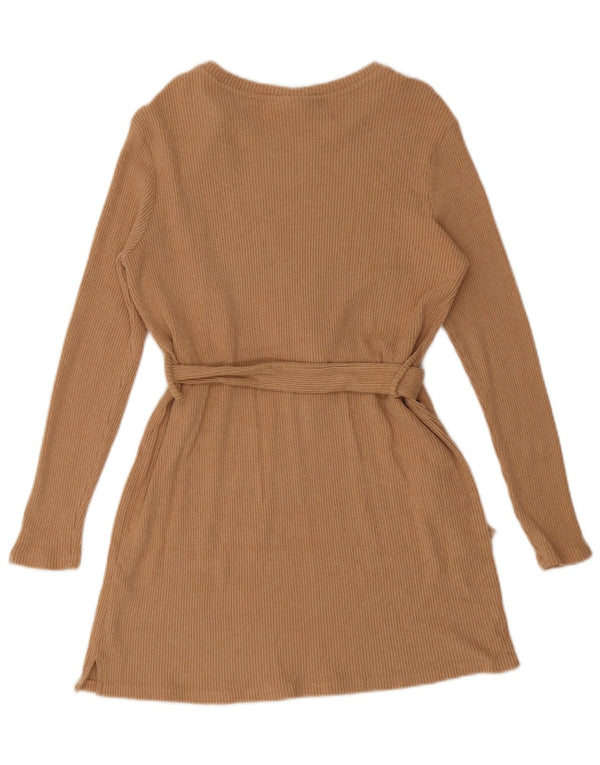 Topshop Langarm-Pulloverkleid für Damen UK 12 Mittelbeige Viskose