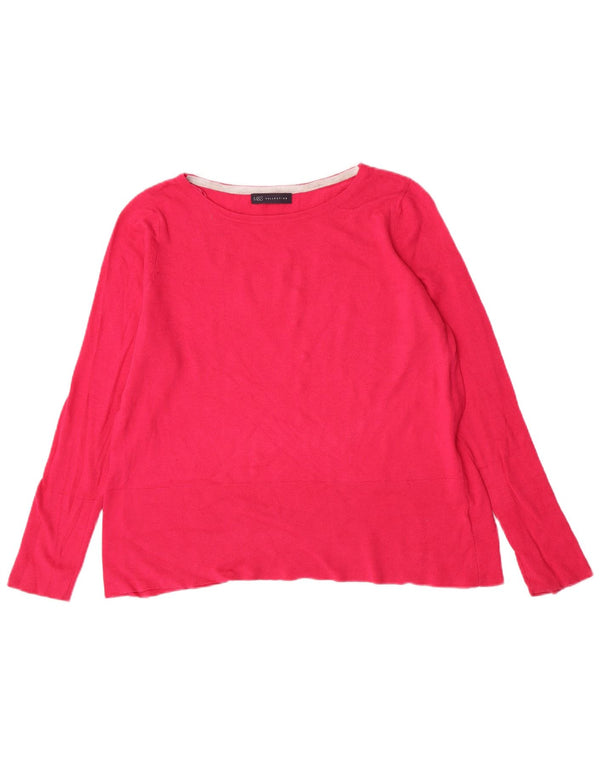 Marks & Spencer Damen-Pullover mit U-Boot-Ausschnitt, Uk 14, Größe L, Rosa, Baumwolle