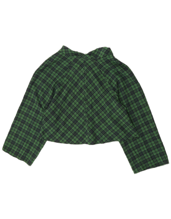 Zara Damen Crop 3/4 Ärmel übergroße Bluse Top UK 10 Small Green Check
