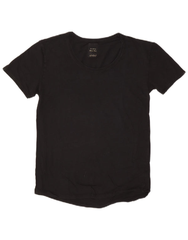 ZARA Damen T-Shirt Top UK 12 Medium Schwarz Baumwolle