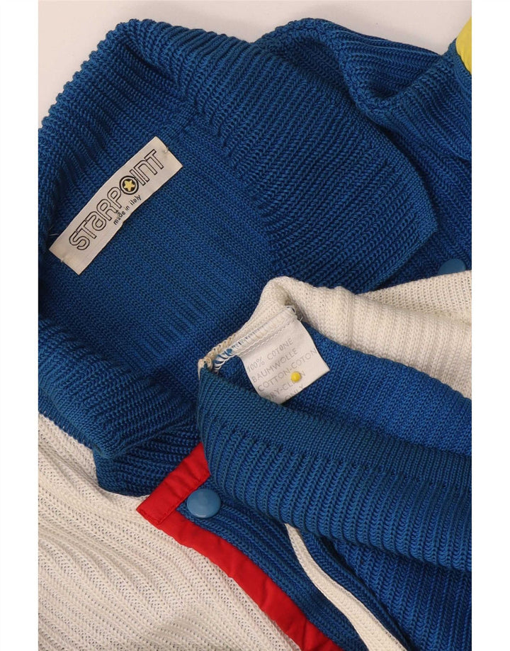 Vintage Herren-Cardigan-Pullover, groß, blau, Colourblock-Baumwolle