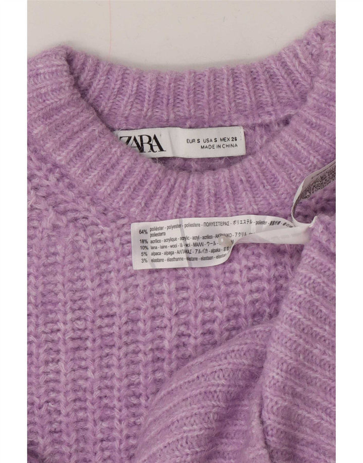 Zara Damen-Pullover mit U-Boot-Ausschnitt, UK 10, Größe S, Lila, Polyester
