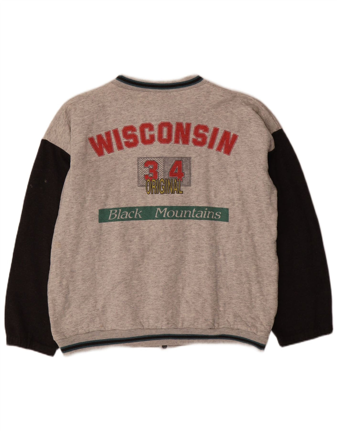 VINTAGE Grafische Varsity-Jacke für Herren, UK 38, Mittelgrau, Farbblock