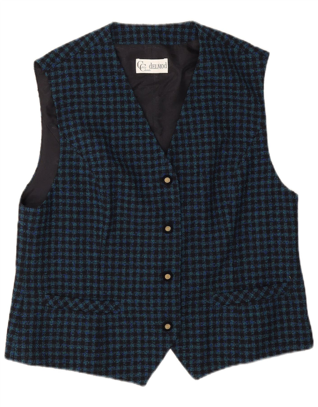 Delmod Damen Weste EU 44 XL Marineblau Gingham Schurwolle
