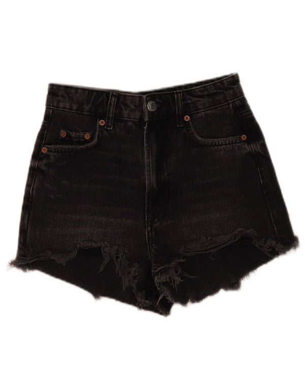 Zara Womens Wide Leg High Waist Denim Shorts EU 32 2XS W22  Black