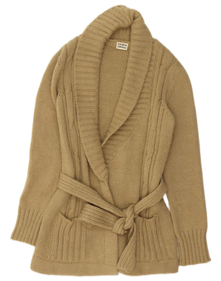 VINTAGE Langer Damen-Cardigan-Pullover UK 14 Mittelbeige