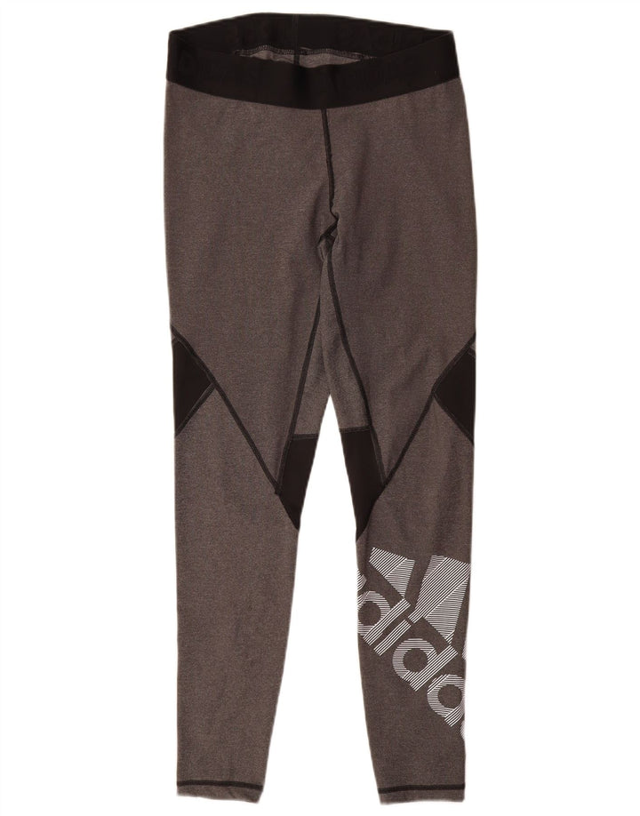 Adidas Damen Grafik-Leggings UK 12/14 Mittelgrau Colourblock Polyester