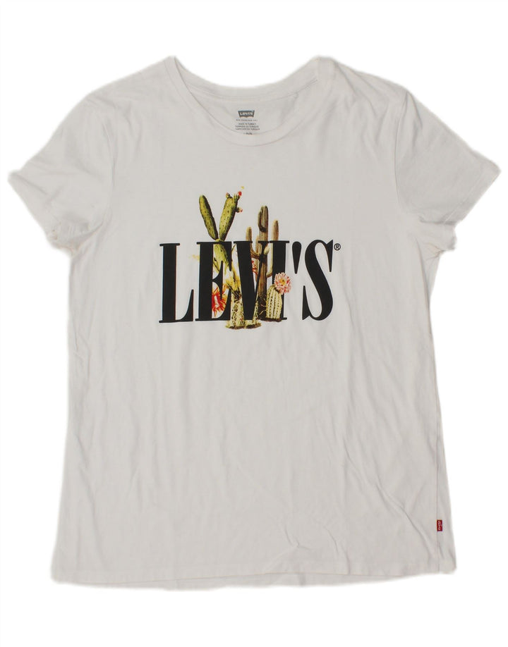 LEVI'S Damen Grafik-T-Shirt-Oberteil UK 14 Large Weiß